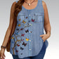 👕 Canotta da donna in stile jeans con stampa a farfalle – Senza maniche, abbottonata e con tasche anteriori🌿