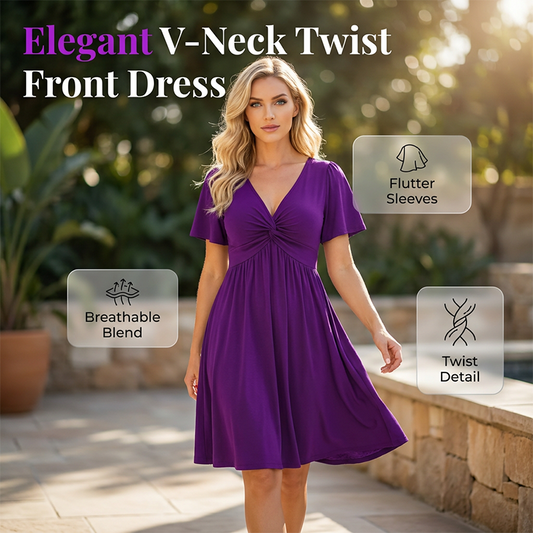 👗 Abito con scollo a V e dettaglio intrecciato sul davanti – Tasche, dal taglio fluido, versatile ✨