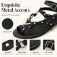 ❄️👡 Sandali piatti da donna con cinturini, stile gladiatore, con rivetti, cinturino alla caviglia e tra le dita, scarpe da spiaggia