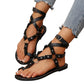 ❄️👡 Sandali piatti da donna con cinturini, stile gladiatore, con rivetti, cinturino alla caviglia e tra le dita, scarpe da spiaggia