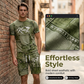 🔥Offerta speciale di questa settimana: 39,99 $ PER L'INTERO SET DA 2 PEZZI!!😍Set casual da uomo composto da maglietta e pantaloncini con stampa effetto denim