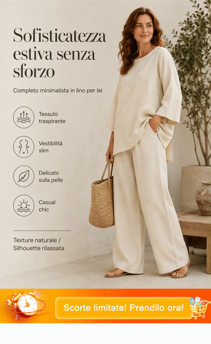 Completo a due pezzi casual da donna in misto lino
