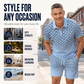 ⏳Offerta a tempo limitato⏰ Set composto da maglietta con colletto e pantaloncini da uomo con stampa geometrica: design moderno e traspirante per un look coordinato 🔷