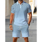⏳Offerta a tempo limitato⏰ Set composto da maglietta con colletto e pantaloncini da uomo con stampa geometrica: design moderno e traspirante per un look coordinato 🔷