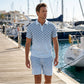 ⏳Offerta a tempo limitato⏰ Set composto da maglietta con colletto e pantaloncini da uomo con stampa geometrica: design moderno e traspirante per un look coordinato 🔷
