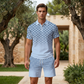 ⏳Offerta a tempo limitato⏰ Set composto da maglietta con colletto e pantaloncini da uomo con stampa geometrica: design moderno e traspirante per un look coordinato 🔷