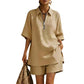 ✨Set casual a due pezzi da donna: top a maniche corte con mezza cerniera e pantaloncini