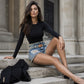 🌟 Der Look, den alle suchen – bei uns 50% günstiger! ⌛Zeitlich begrenztes Angebot – Damen-Rhinsten-Ripped-Denim-Shorts