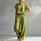 Set composto da top a maniche corte e pantaloni a gamba larga da donna