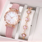 💥【50% OFF】🔥 Dames Horloge & Sieraden 5-delig Set | Vlinderwijzerplaat met Strass Quartz | Echte Leren Band Comfortabel | Bijpassende Hartvormige Ketting/Armband/Oorbellen/Ring | 4 Kleuren (Wit/Roze/Zwart/Zwart-Wit) | Perfect Cadeau 🎁