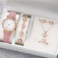 💥【50% OFF】🔥 Dames Horloge & Sieraden 5-delig Set | Vlinderwijzerplaat met Strass Quartz | Echte Leren Band Comfortabel | Bijpassende Hartvormige Ketting/Armband/Oorbellen/Ring | 4 Kleuren (Wit/Roze/Zwart/Zwart-Wit) | Perfect Cadeau 🎁