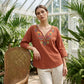 Maglia da donna con scollo a V, stile vintage, con ricamo floreale