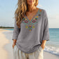 Maglia da donna con scollo a V, stile vintage, con ricamo floreale