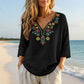 Maglia da donna con scollo a V, stile vintage, con ricamo floreale
