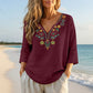 Maglia da donna con scollo a V, stile vintage, con ricamo floreale