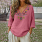 Maglia da donna con scollo a V, stile vintage, con ricamo floreale