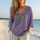 Maglia da donna con scollo a V, stile vintage, con ricamo floreale