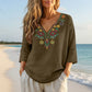 Maglia da donna con scollo a V, stile vintage, con ricamo floreale