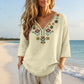 Maglia da donna con scollo a V, stile vintage, con ricamo floreale
