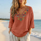 Maglia da donna con scollo a V, stile vintage, con ricamo floreale