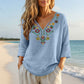 Maglia da donna con scollo a V, stile vintage, con ricamo floreale