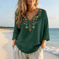 Maglia da donna con scollo a V, stile vintage, con ricamo floreale