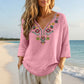 Maglia da donna con scollo a V, stile vintage, con ricamo floreale