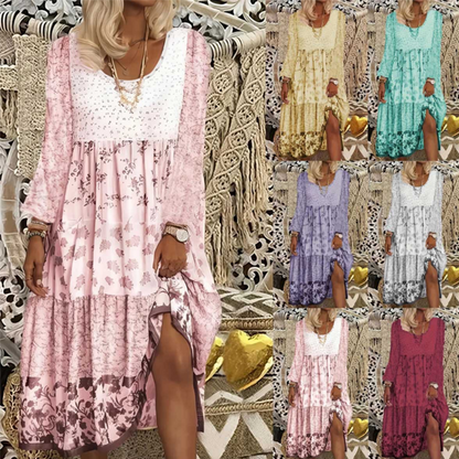 Abito casual da donna a maniche lunghe in patchwork