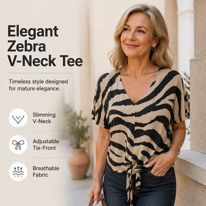 🔥Selezione top🔥 Maglietta da donna con scollo a V e laccio sul davanti, con motivo zebrato