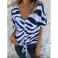 🔥Selezione top🔥 Maglietta da donna con scollo a V e laccio sul davanti, con motivo zebrato
