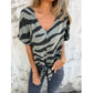 🔥Selezione top🔥 Maglietta da donna con scollo a V e laccio sul davanti, con motivo zebrato