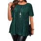 🔥 OFFERTA LIMITATA – 50% OFF!👚🔥Camicetta plissettata a maniche corte taglie forti da donna, top ampio che nasconde la pancia