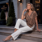 🐆 Maglietta da donna dal taglio ampio con scollo a V e motivo leopardato – Comoda, alla moda e versatile