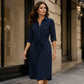 Abito a camicia da donna con maniche a 3/4 e cintura