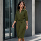 Abito a camicia da donna con maniche a 3/4 e cintura