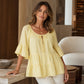 👚 Elegante top con volant – Maniche a 3/4, linea fluida e morbido misto cotone – Per un look chic e disinvolto – Solo oggi -50%!