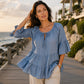 👚 Elegante top con volant – Maniche a 3/4, linea fluida e morbido misto cotone – Per un look chic e disinvolto – Solo oggi -50%!