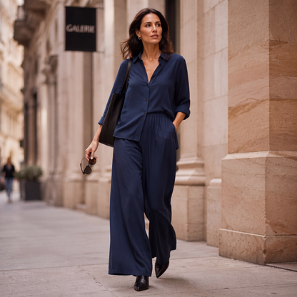 Set composto da camicia a maniche lunghe e pantaloni larghi da donna