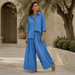 Set composto da camicia a maniche lunghe e pantaloni larghi da donna