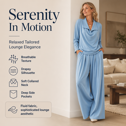 Women's Casual Cowl Neck Top and Wide-Leg Pants Set