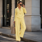 Women's Casual Cowl Neck Top and Wide-Leg Pants Set