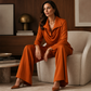Women's Casual Cowl Neck Top and Wide-Leg Pants Set
