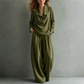 Women's Casual Cowl Neck Top and Wide-Leg Pants Set