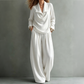 Women's Casual Cowl Neck Top and Wide-Leg Pants Set