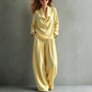 Women's Casual Cowl Neck Top and Wide-Leg Pants Set
