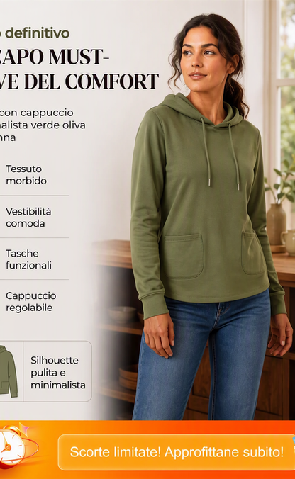 Felpa casual da donna con cappuccio, cordoncino e tasche