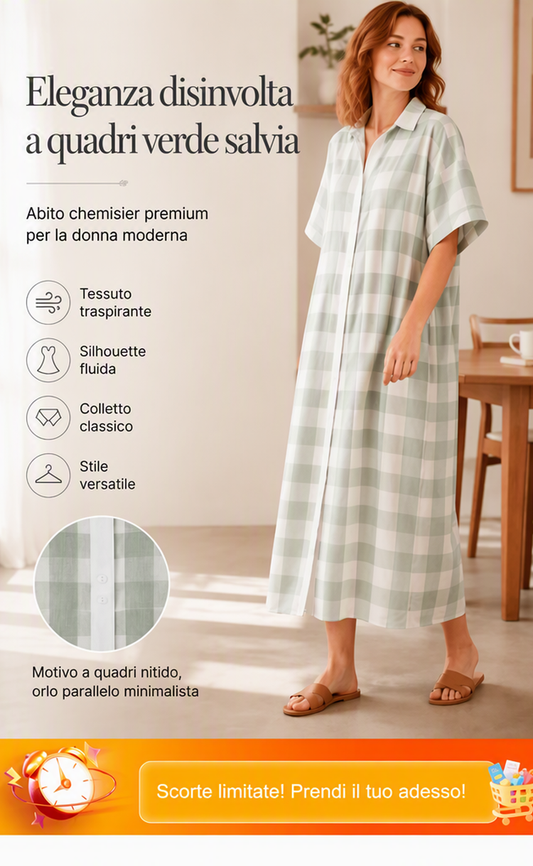 Abito lungo a quadri da donna con abbottonatura