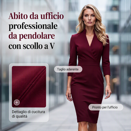 Abito aderente ed elegante con collo alto e scollo a V