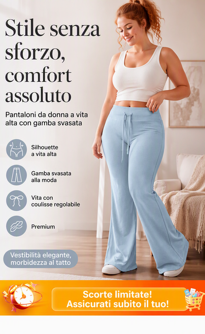 Pantaloni a vita alta da donna in stile a zampa d'elefante