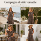 Abito lungo da donna con stampa leopardata e tasche, abito casual a maniche corte